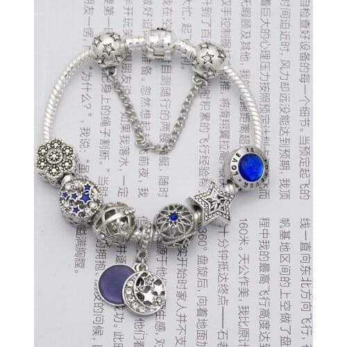 New style DIY blue star moon pendant series female snake bone bracelet