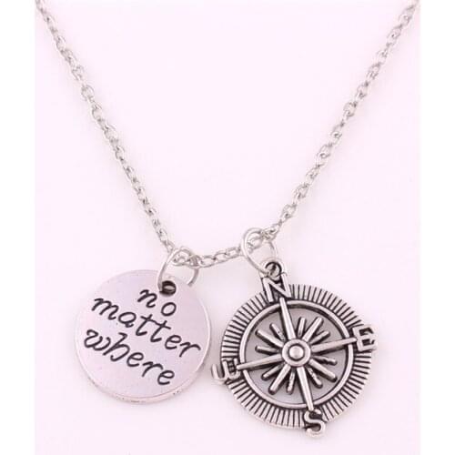 Pendant Necklace For Women Men No Matter Where As Compass Design Work Shape Two Charms Zinc Alloy Material Dropshipping