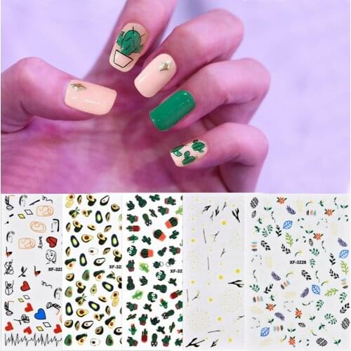 DIY Nail Art Transfer Stickers Cute Cactus Heart Image Nail Art Water Transfer Stickers Nail Full Cover Nail Art Tip Decorations