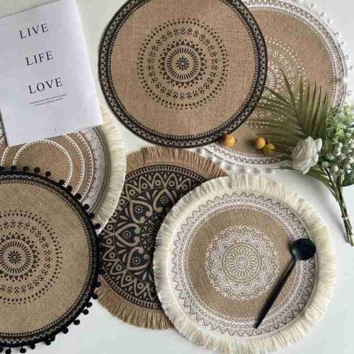 Hand-woven Coaster Ins Placemat Bohemia Macrame Cotton And Linen Dining Table Insulation Pad Home Retro Jute Decorative Mat