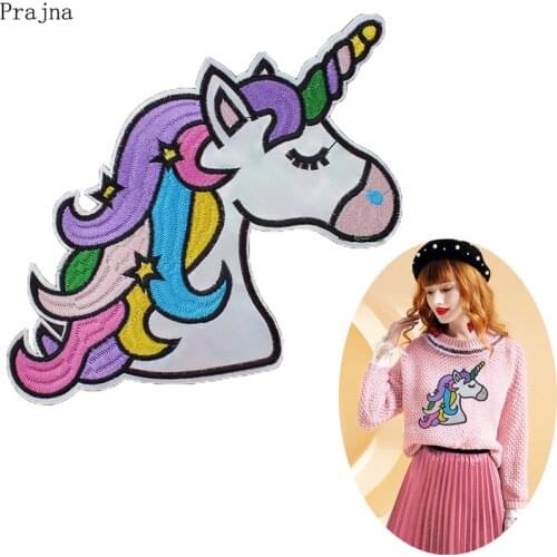 Prajna Large Rainbow Unicorn Patch Sew On Patches Cartoon Cheap Embroidered Patches For Clothes Kids Cute Badge DIY Applique