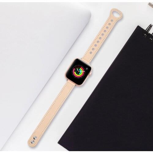 Women Slim Strap for Apple Watch 6 SE Band 40mm 38mm 44mm 42mm Thin Genuine Leather Bracelet for iWatch SE 6 5 4 3 2 1 Wristband