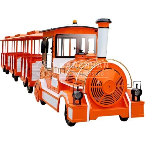 SANCHUAN-27 Seats Sightseeing Train Without Rail Electric Engine Vintage Locomotive Semi-Enclosed Carriages Amusement Park Rides