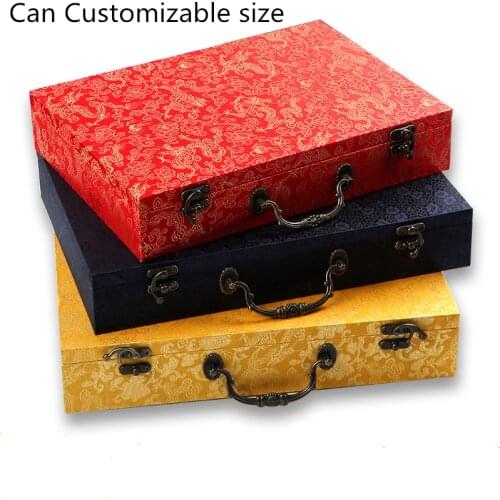 A4 Paper Magazine Scripture Book Collection Storage Box Organizer Vintage Chinese Silk Brocade Box Jewelry Packaging Case Gifts