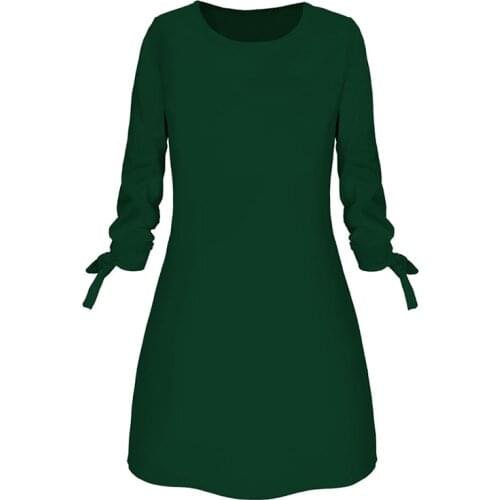 Spring Autumn Women Dresses Cotton O-Neck Casual Solid Quarter Sleeve Lacing Dress Female Clothes Dresses New