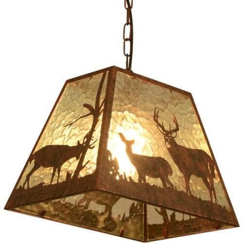 Vintage American Deer Elk Loft Chandeliers Pendant Lamps Dining Hanging Lights Restaurant Bar Cafe Antique Glass Iron Luminaires