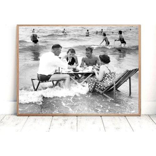 Vintage Wall Art Poster Print Funny Retro 1950s Seaside Canvas Decorative Painting Black White Wall Picture For Living Room