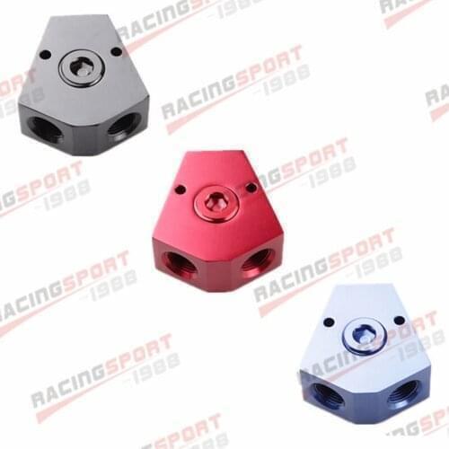 1/2" In 1/2" Out Female Y-Block Fitting With 1/2" NPT Gauge Port Black/BLUE/RED