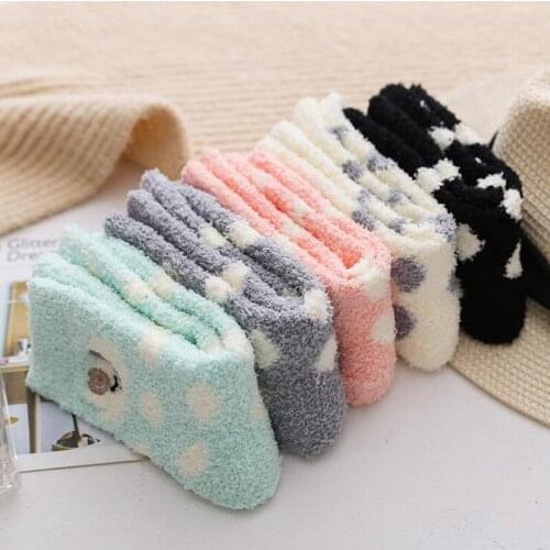 Funny Hosiery Women Coral Fleece Live Own Family Floor Lovely Embroidery Socks Keep Winter Warm Gift Female Cartoon Thick Socks
