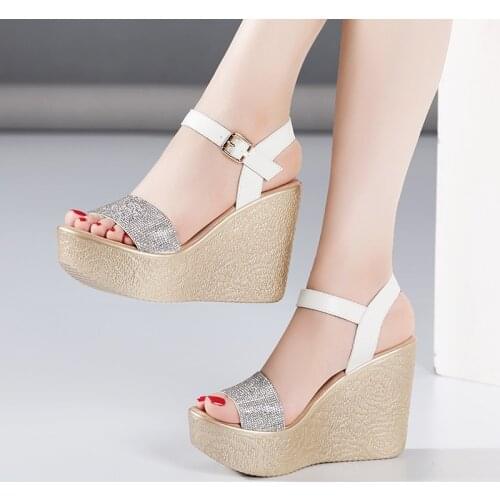 Big Size 32-43 Extremem High Heels Sandals Women Wedding Shoes Summer 2021 Bling Glitter Platform Wedges Sandals Party Shoes