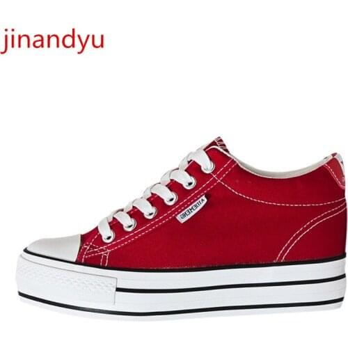 Platforms Womens Hidden Heels Wedge Sneakers Canvas Shoes Red Black White Sneakers Zapatillas Casuales Ladies Chunky Sneakers