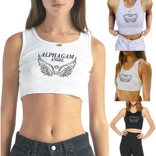 2021 New Women Fashion Letter Print Tank Top Stylish Sleeveless Crop Top for Ladies Female Summer Joker Relaxation