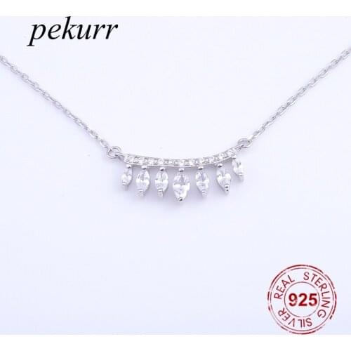 Pekurr 925 Sterling Silver Zircon Oval Water Drops Curtain Necklaces For Women Pendants Long Chain Elegant Fashion Jewelry