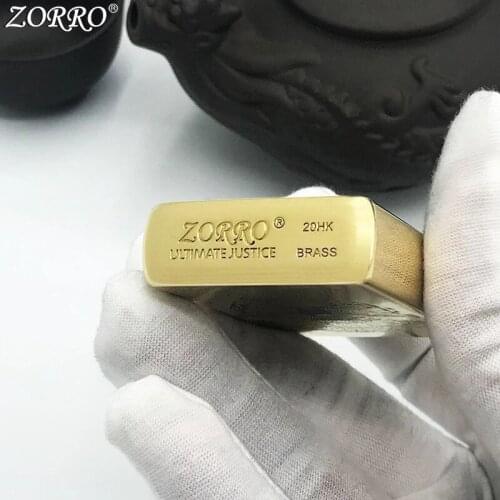 Zorro Brass Kerosene Lighter Fine Carving Collect Souvenirs Gasoline Copper Lighter With Gifts Box