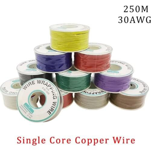 1 Roll 30AWG Wrapping Wire 250M Single Core Copper Wire OK Line Multicolor 30awg Flexible Wire PCB Electronic Welding Cable Wire