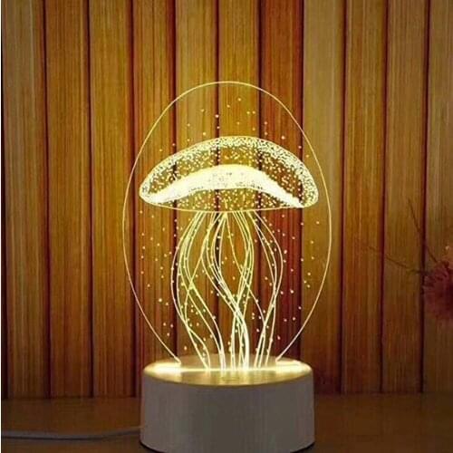 3D Jellyfish Night Lights Architectural Table Lamp Usb Acrylic Led Table Desk Bedroom Decoration Gift Warm White Light