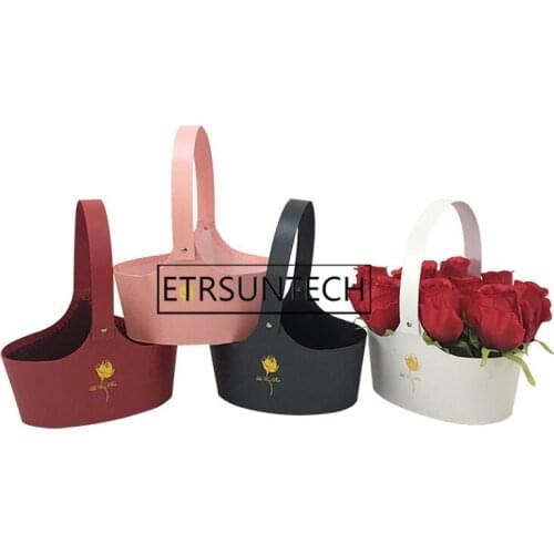 60pcs Portable Handhold Flower Packaging Box Florist Paperboard Flower Basket Gift Box Mothers Day Valentines Day Gift