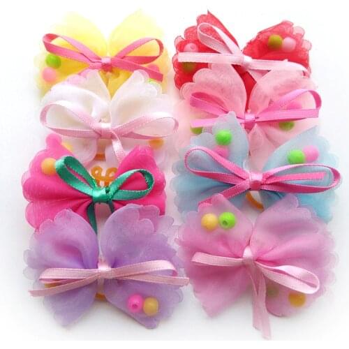 50pcs Pet Dog Hair Bows Polyester with Pearls Rubber Bands Pet Dog Grooming Accessory Products Pet Supplies Topknot