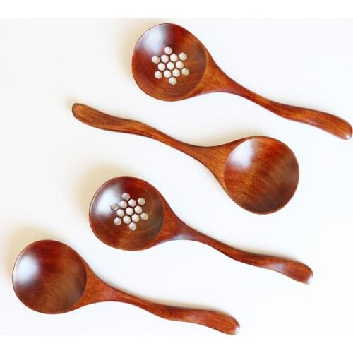 Free shipping 10 pieces The new shelves with comfortable big mouth creative crank spoon sauce spoon wood tableware strainer