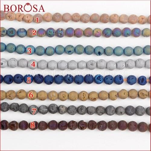 BOROSA Drusy Druzy 10mm Round Rainbow Color Natural Stone Titanium Geode Druzy Loose Bead for Jewelry Findings LS006