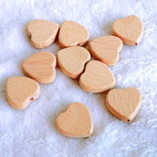 50PCS beech wood heart love teething bead BPA free wooden teether baby tiny EA20