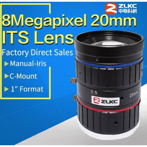 C Mount lens 20mm 8Mega Pixel ITS 1"Format sensor lenses Correction Industrial camera manual Iris HD CCTV Lens plate recognition