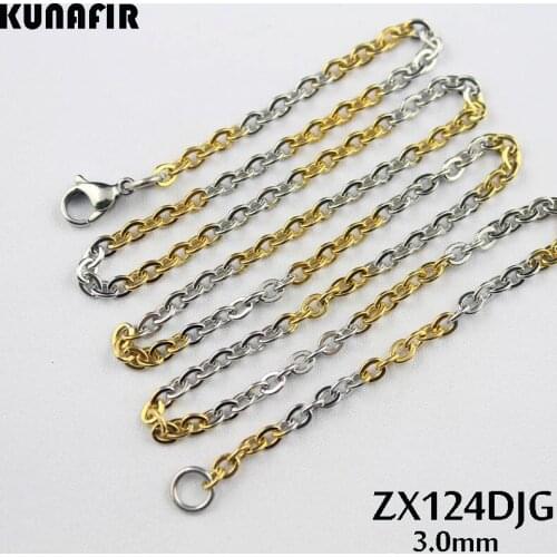 Golden color and steel color 3mm cross chain stainless steel necklace welding chains women fashion jewelry 20pcs ZX124DJG