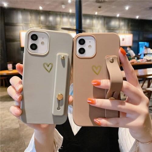 Cute Love Heart Solid Color Stand Holder Phone Case For iPhone 11 12 X XR XS Max Pro Mini 7 8 Plus SE2020 Soft Solicone TPU Back