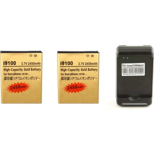 Ciszean 2pcs EB-F1A2GBU 2450mAh Gold Replacement Battery + Charger For Samsung galaxy S II S2 GT-i9100 I9103 i9050 I9108 M340S