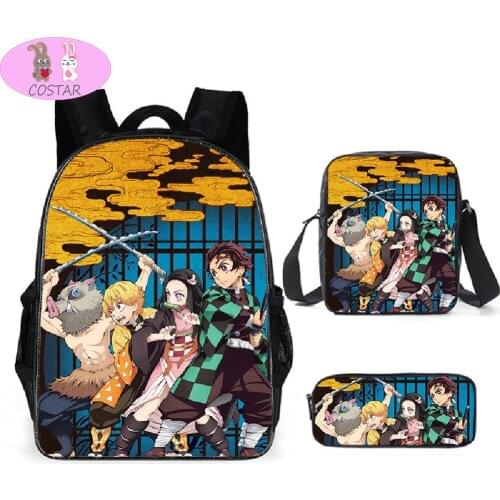 COSTAR Hot Anime Demon Slayer Backpack Shoulder Bags Pencilcase 3PCS Set High Capacity School Bag Men Women Kids