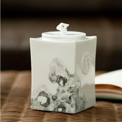 Travel Square Tea Container Ceramic Coffee Tea Storage Jar Weed Smell Proof Vintage Tea Organize Cajas De Te Teaware BK50CY