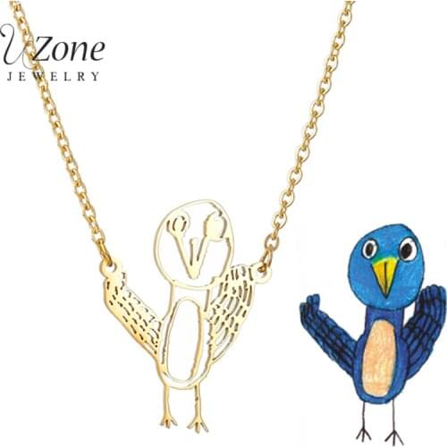 UZone Stainless Steel Personalized Kids Art Design Necklace Custom Childrens Drawing Necklaces For Family Members Birthday Gift
