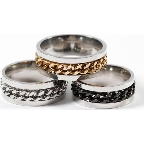 New Stainless Steel Open Bottle Chain Ring Decompression Punk Rock Style Turning Rings for Men Jewelry Party Simple Male Ring