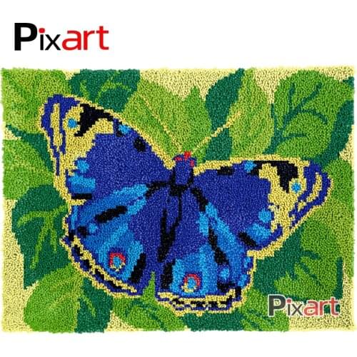Latch Hook Rug Blue Butterfly Crocheting Tapestry Kits DIY Carpet Rug Chunky Yarn Needlework Knitted Floor Mat Hobby & Crafts