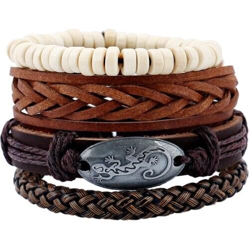 Gecko Leather Bracelet Vintage Bracelet Handmade Woven Elegant Brown Leather Bracelets & Bangles Men Jewelry Fashion Accessory