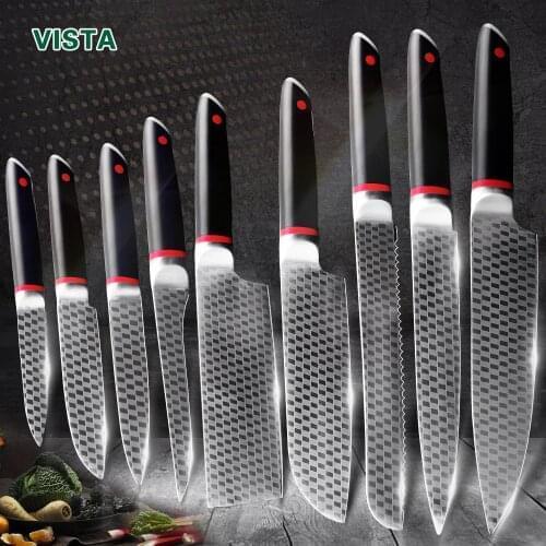 Kitchen Knives 1-9pcs Chef Knives 7CR17 440C High Carbon Stainless Steel Damascus Drawing Gyuto Cleaver Set Slicer Santoku Knife