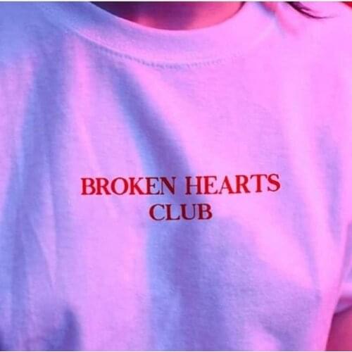 Broken Hearts Club Print Summer Short Sleeve Harajuku T Shirt White Tops Pink Tees Kawaii Tumblr Vintage Women Clothes Camisetas