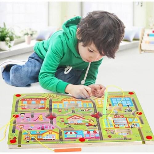 Magnetic Pen Ball Maze Wooden Children Educational Early Education Desktop BabyKids Toy