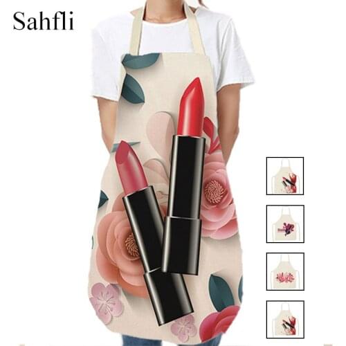 Fashion Lipstick Nail Polish Kitchen Apron Parent-child Sleeveless Aprons Cotton Linen Home Cooking Baking Waist Bib Pinafore