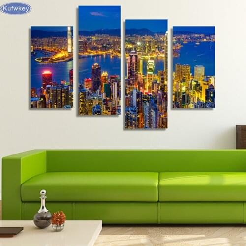 City night view/set of 4 canvas,Diy Diamond Embroidery,Diamond Painting Cross Stitch,Full Square Diamond Mosaic picture gift