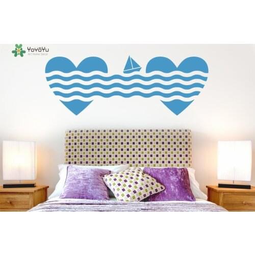 Heart Wall Decal Vinyl Sailboat Pattern Wall Sticker Master Bedroom Headboard Art Mural Design Creative Home Decor InteriorSY281