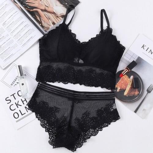 Sxey Wireless Lace Brassiere With Briefs Underwear Sexy Lingerie Set Women Push Up Bra Set