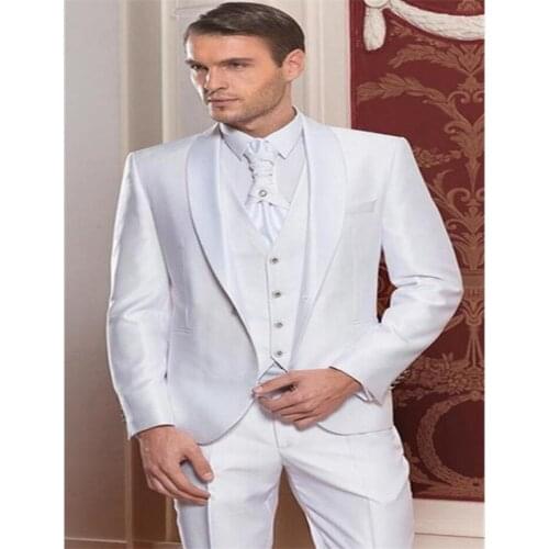 New Men’s Suit Smolking Noivo Terno Slim Fit Easculino Evening Suits For Men White Stage Wedding (Jacket+Pant+Vest) Groom Tuxedo