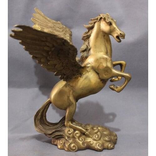 Wholesale factory 9" Folk Chinese Year Zodiac Brass Decoration Brass Myth Fly Up Horse Statue Sculpture