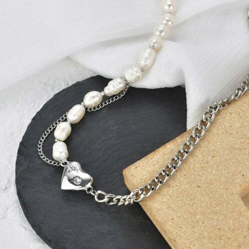 New Pearl Love Heart Micro-Set Necklace Pendants Stainless Steel Sliver for Women Girlfriend Engagement Gifts Drop shipping