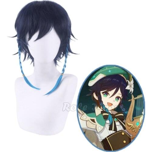 Game Genshin Impact Cosplay Halloween Cosplay Venti Wig Anime Genshin Impact Venti Wigs Cosplay Hair Blue Gradient Short Hair