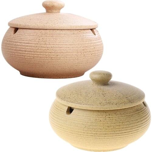 X7AE Creative Ceramics Ashtray with Lid Retro Indoor Decorative Ashtray for Home Living Room Office Car Cigarette Ashtray Holder