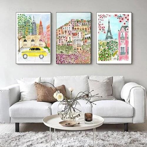 Positano Italy Print Amalfi Coast Canvas Painting Colorful Wall Art New York City Venice Architecture Art Poster Traveler Gift