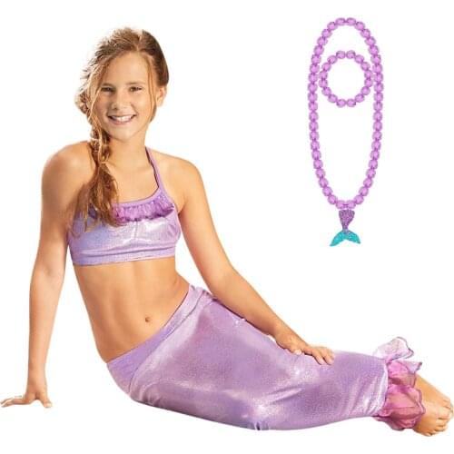 Reneecho Mermail Costume Girls Halloween Costume For Kids Purple Mermaid Set For Summer Party