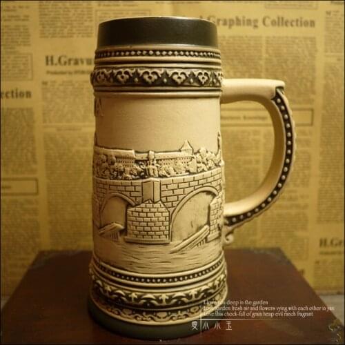 Retro Prague Ceramic Hand Painted Embossed Mug
